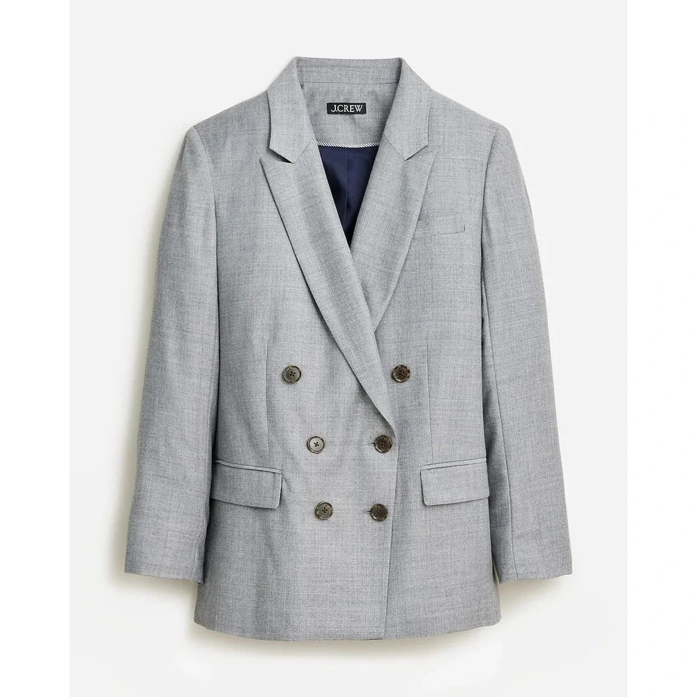 J. Crew Collection NWT Relaxed Double-Breasted Blazer Drapey Wool Grey- Size 8